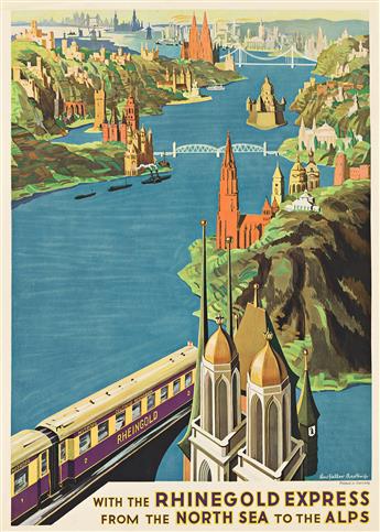 LEO FALLER (1902-1969). WITH THE RHINEGOLD EXPRESS FROM THE NORTH SEA TO THE ALPS. Circa 1950s. 23½x16¾ inches, 59½x42½ cm.                      